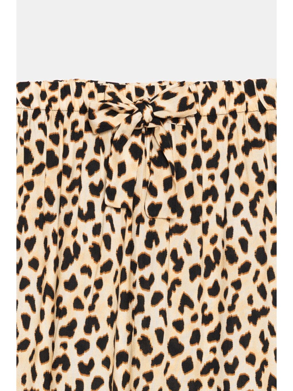 Siyah Leopar Desenli Kadın Desenli Beli Lastikli Bağlamalı Bol Paça Dokuma Pantolon - Viskon-1