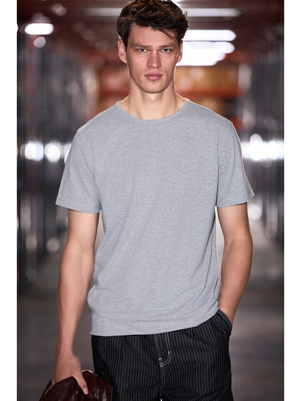 Porec Erkek %100 Organik Pamuklu Yuvarlak Yakalı Regular Fit Gri Melanj T-shirt