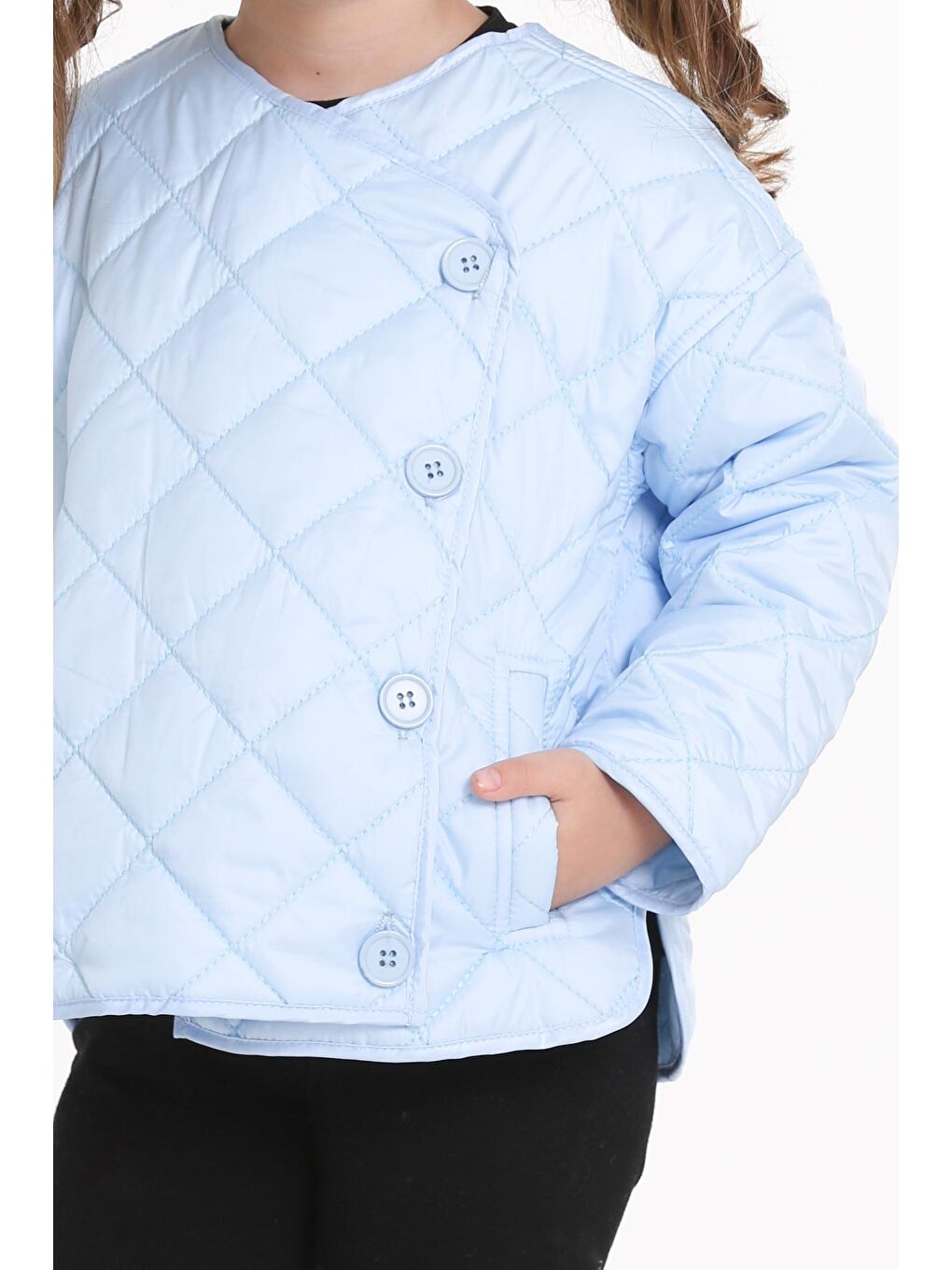 Kız Çocuk Mavi Kruvaze Kapama Kapitone Mevsimlik 1-6 Yaş Mont - 23237-4-3