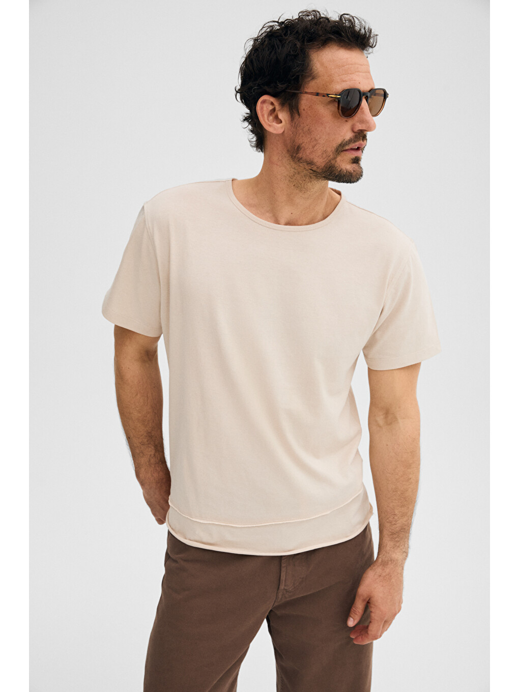 Bej Porec Erkek %100 Organik Pamuklu Yuvarlak Yakalı Regular Fit Taş T-shirt-1
