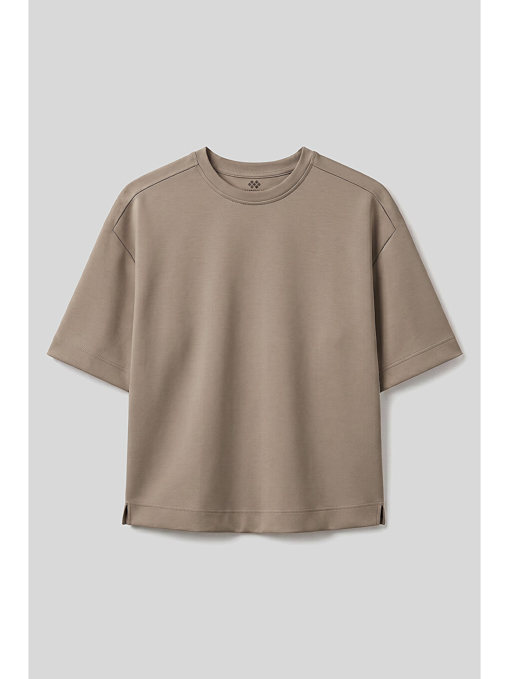 Koyu Bej O Yaka Oversize Kısa Kollu Kadın T-Shirt - 97316
