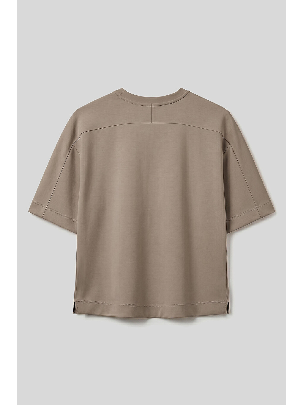 Koyu Bej O Yaka Oversize Kısa Kollu Kadın T-Shirt - 97316-1