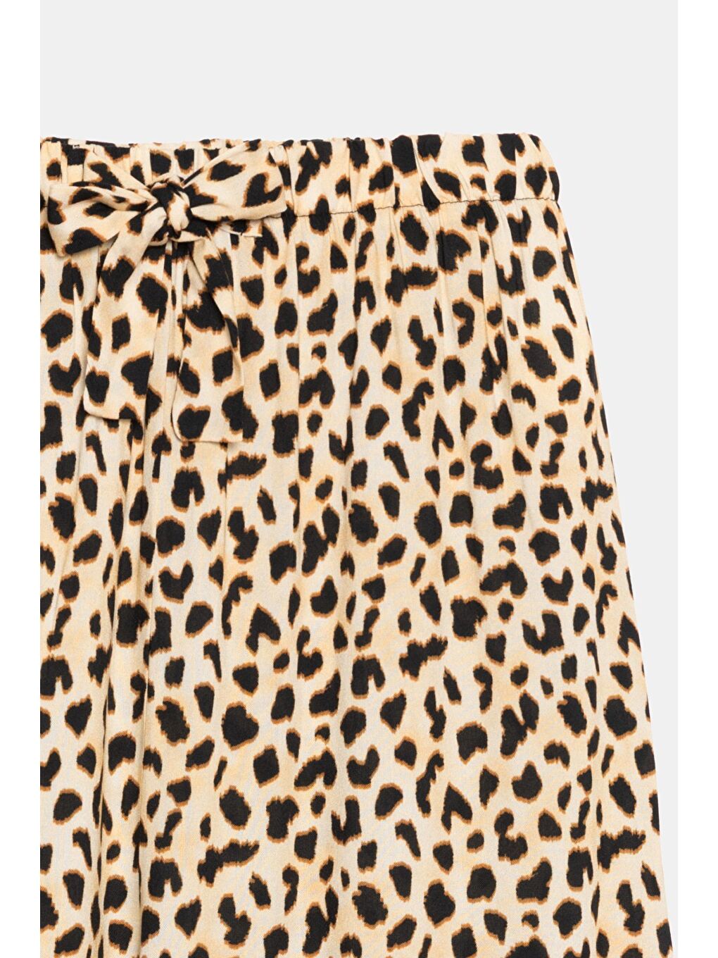 Siyah Leopar Desenli Kadın Desenli Beli Lastikli Bağlamalı Bol Paça Dokuma Pantolon - Viskon-2