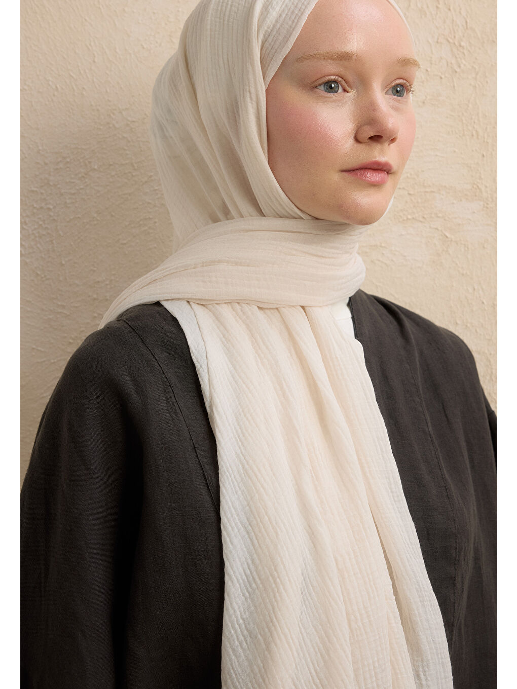 Beyaz Modal Damalı Şal İnci-1