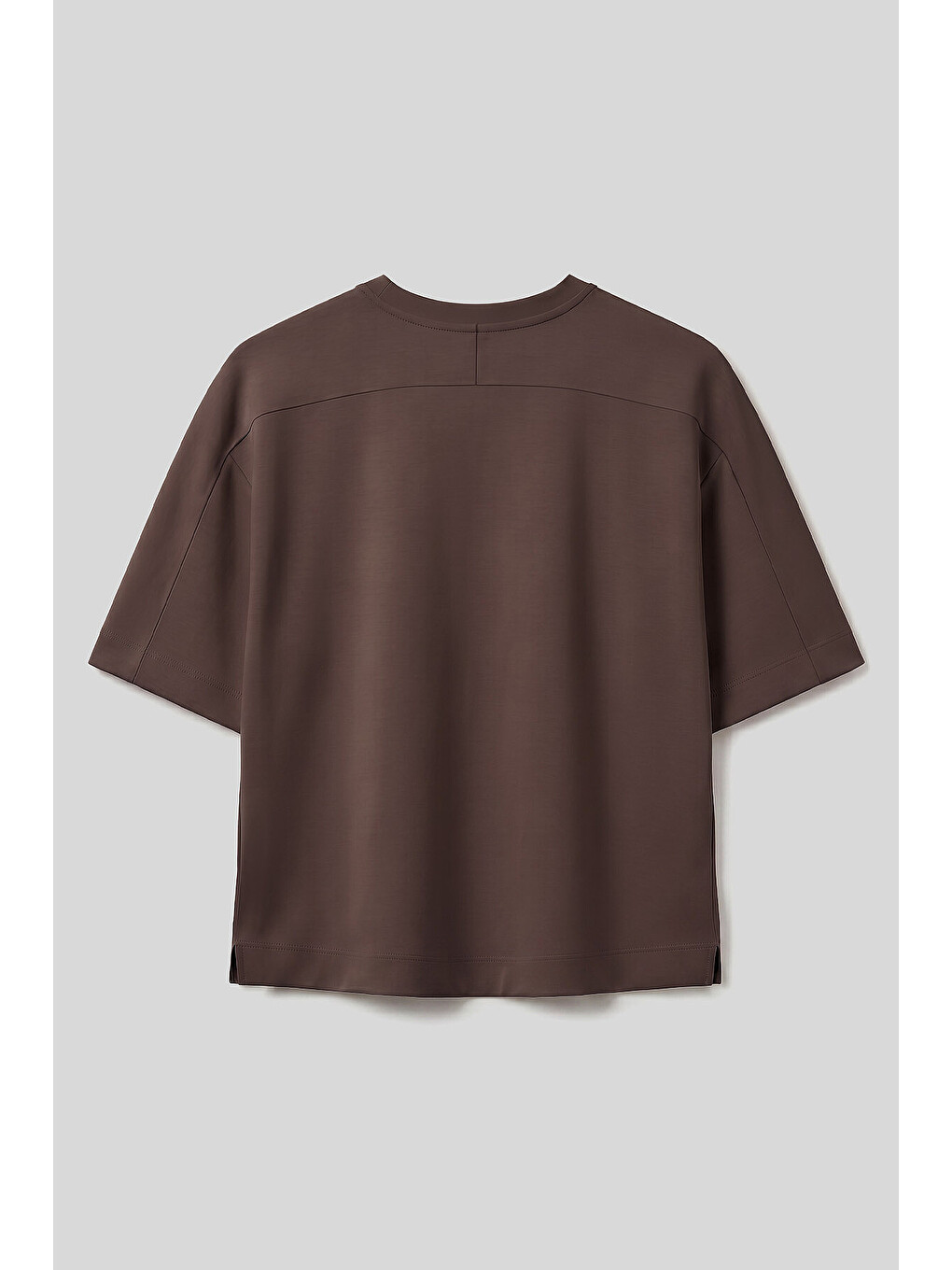 Kahverengi O Yaka Oversize Kısa Kollu Kadın T-Shirt - 97316-1