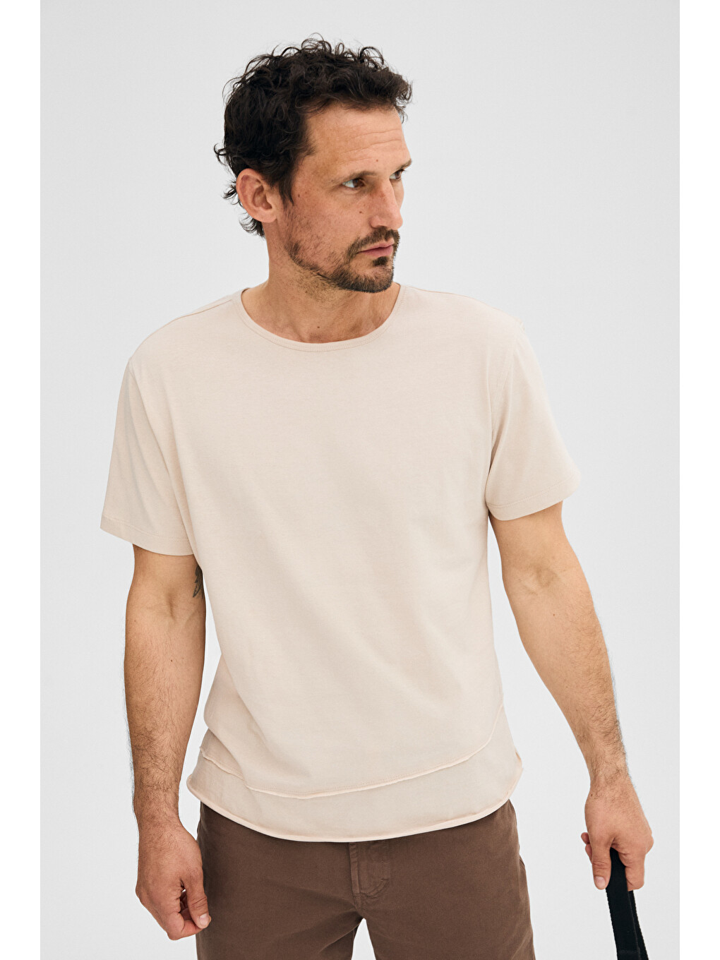 Bej Porec Erkek %100 Organik Pamuklu Yuvarlak Yakalı Regular Fit Taş T-shirt-2