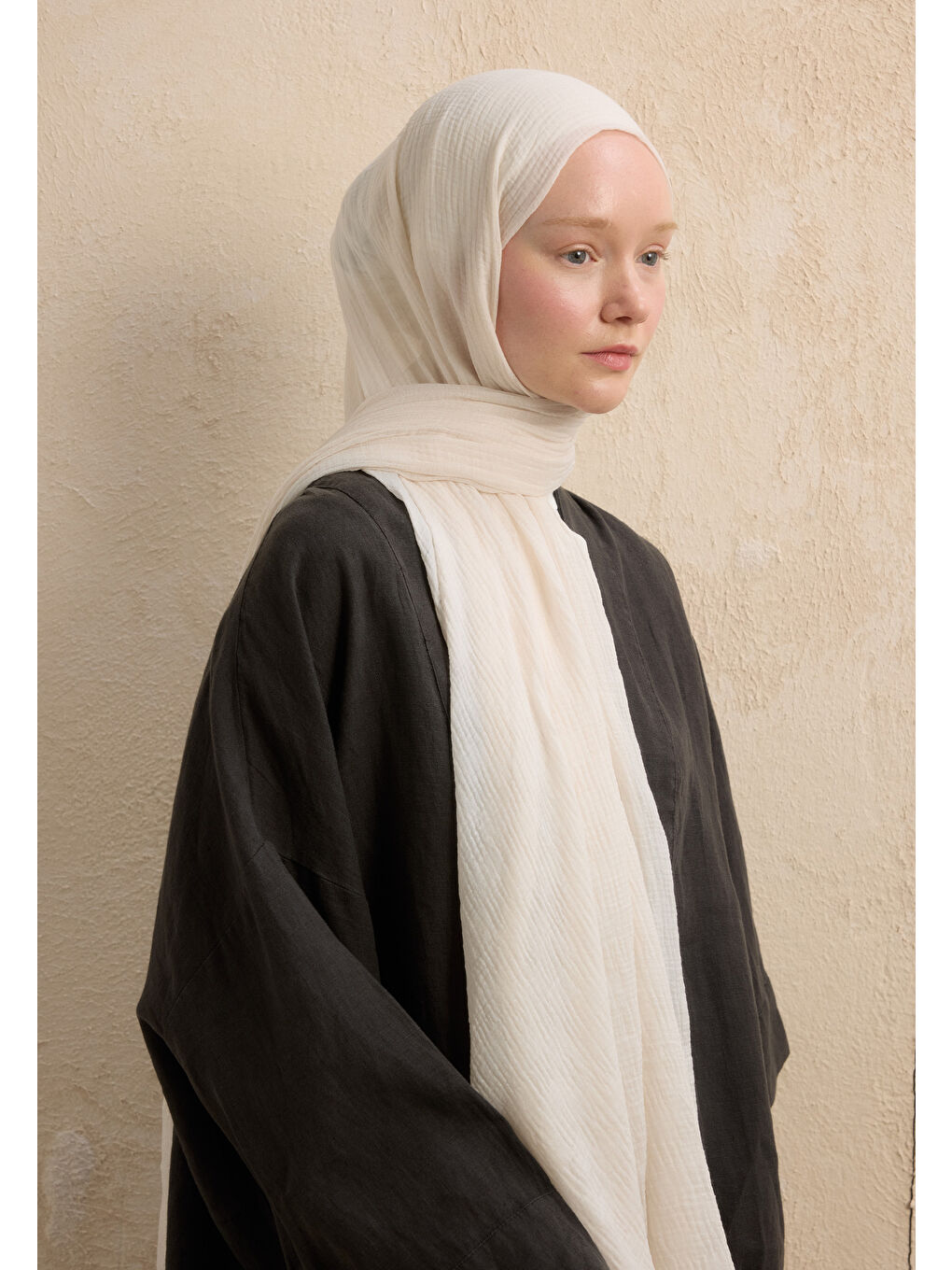 Beyaz Modal Damalı Şal İnci-3