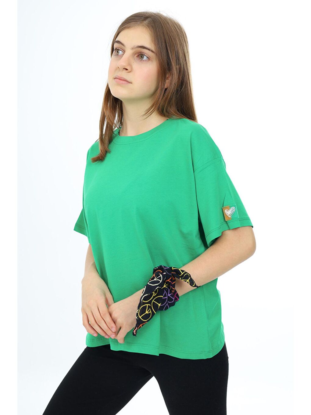 Yeşil Kısa Kollu Basic Kız Çocuk Tişört-1