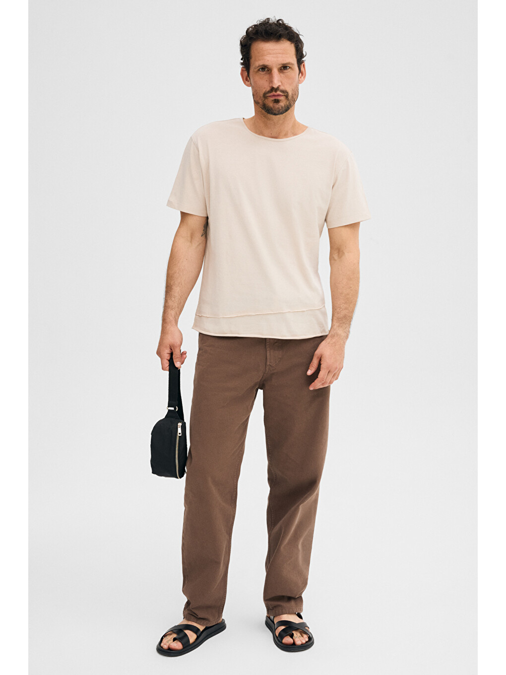 Bej Porec Erkek %100 Organik Pamuklu Yuvarlak Yakalı Regular Fit Taş T-shirt-3