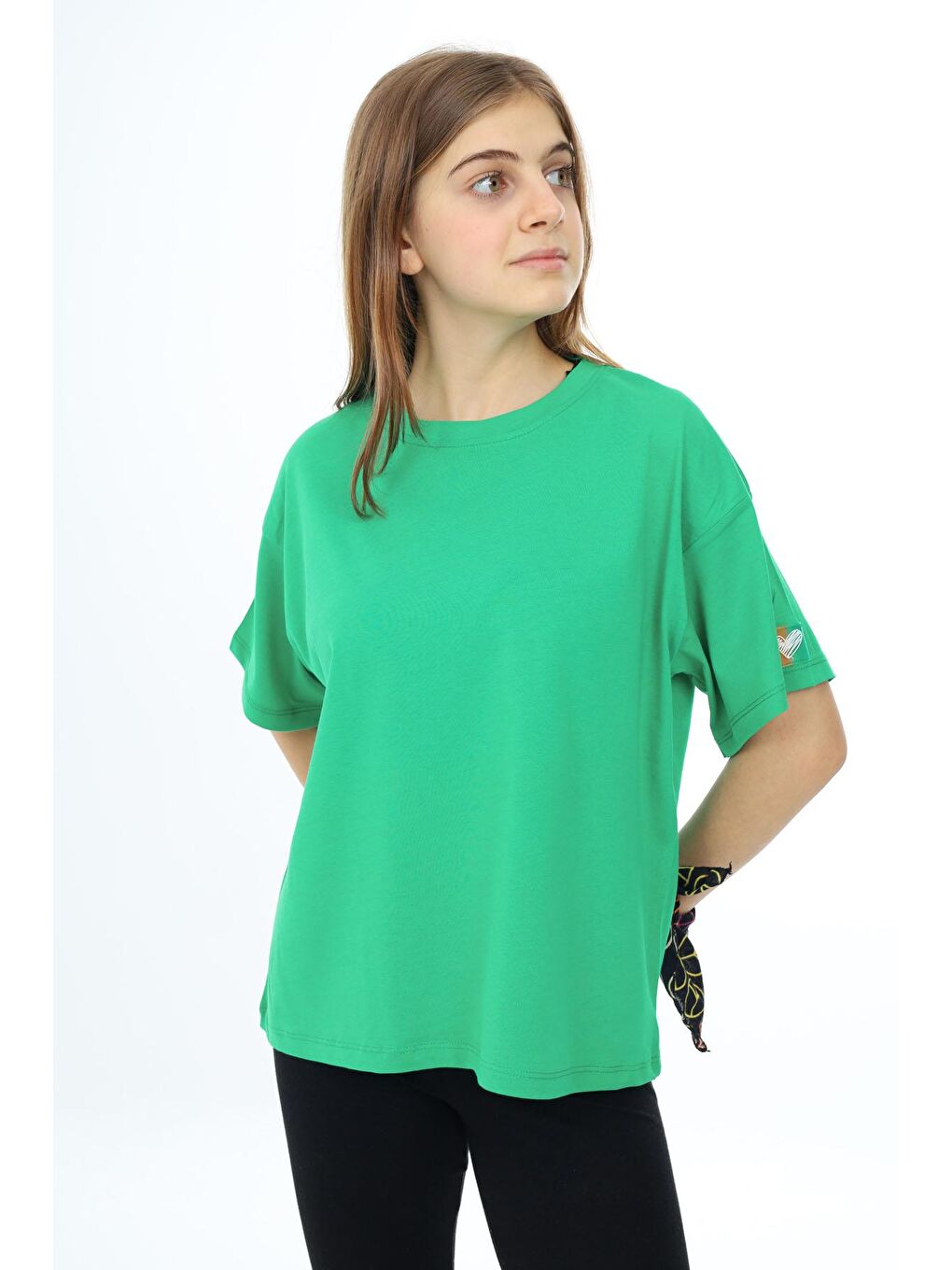 Yeşil Kısa Kollu Basic Kız Çocuk Tişört-3