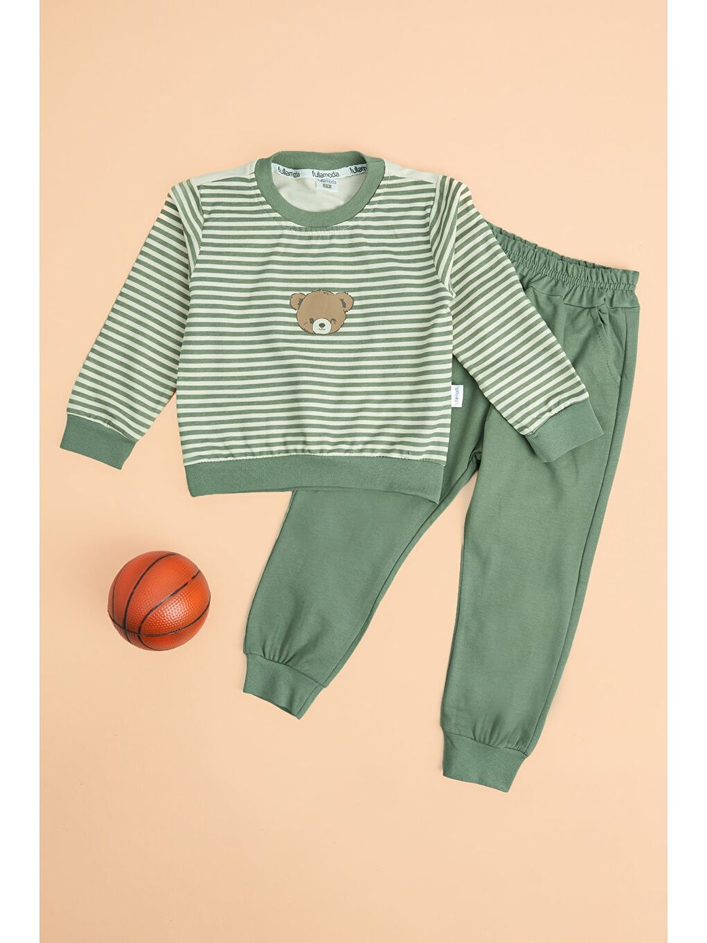 Yeşil Ayıcık Baskılı Çizgili Erkek Çocuk 2 Li Takım