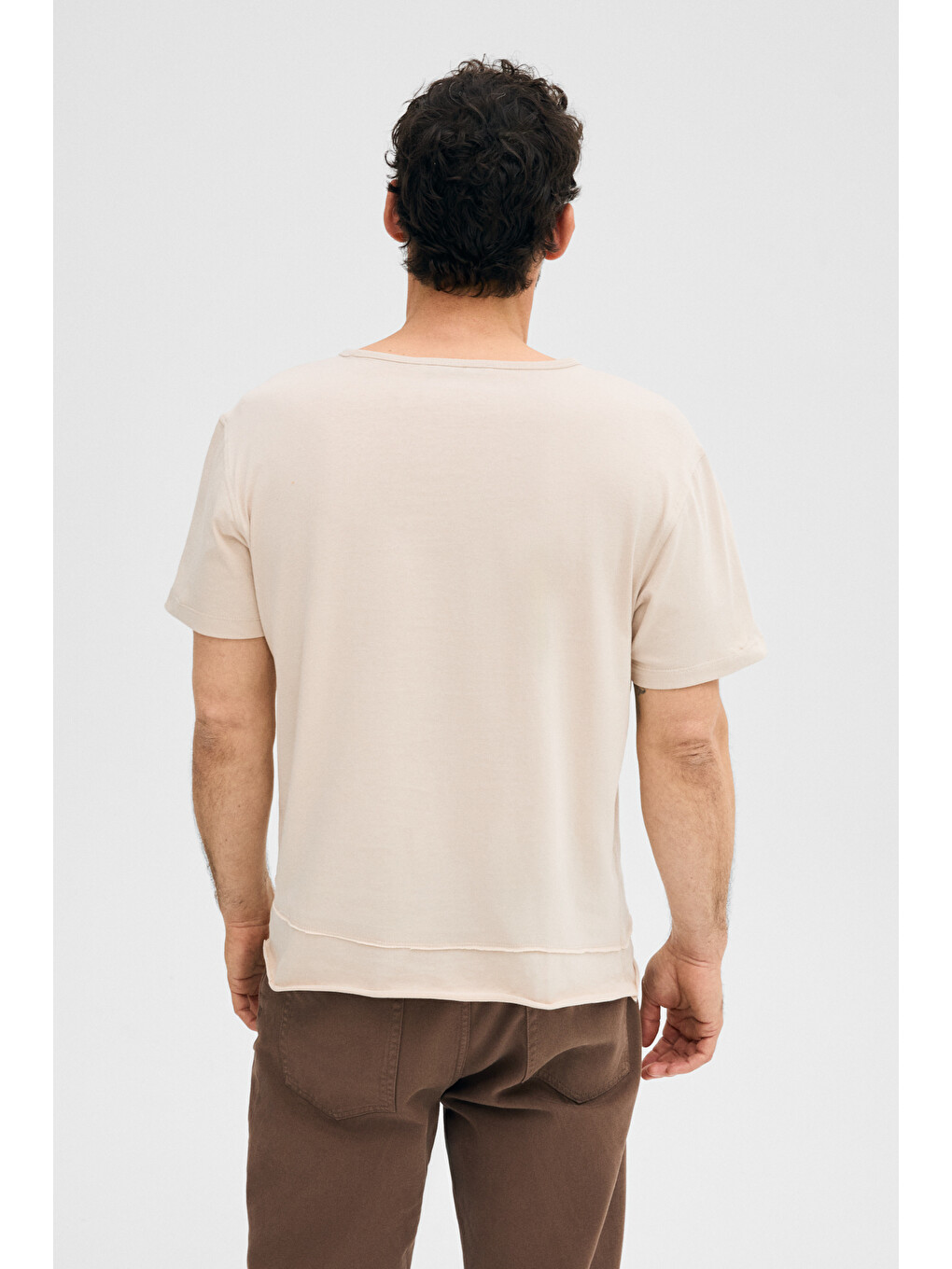 Bej Porec Erkek %100 Organik Pamuklu Yuvarlak Yakalı Regular Fit Taş T-shirt-4
