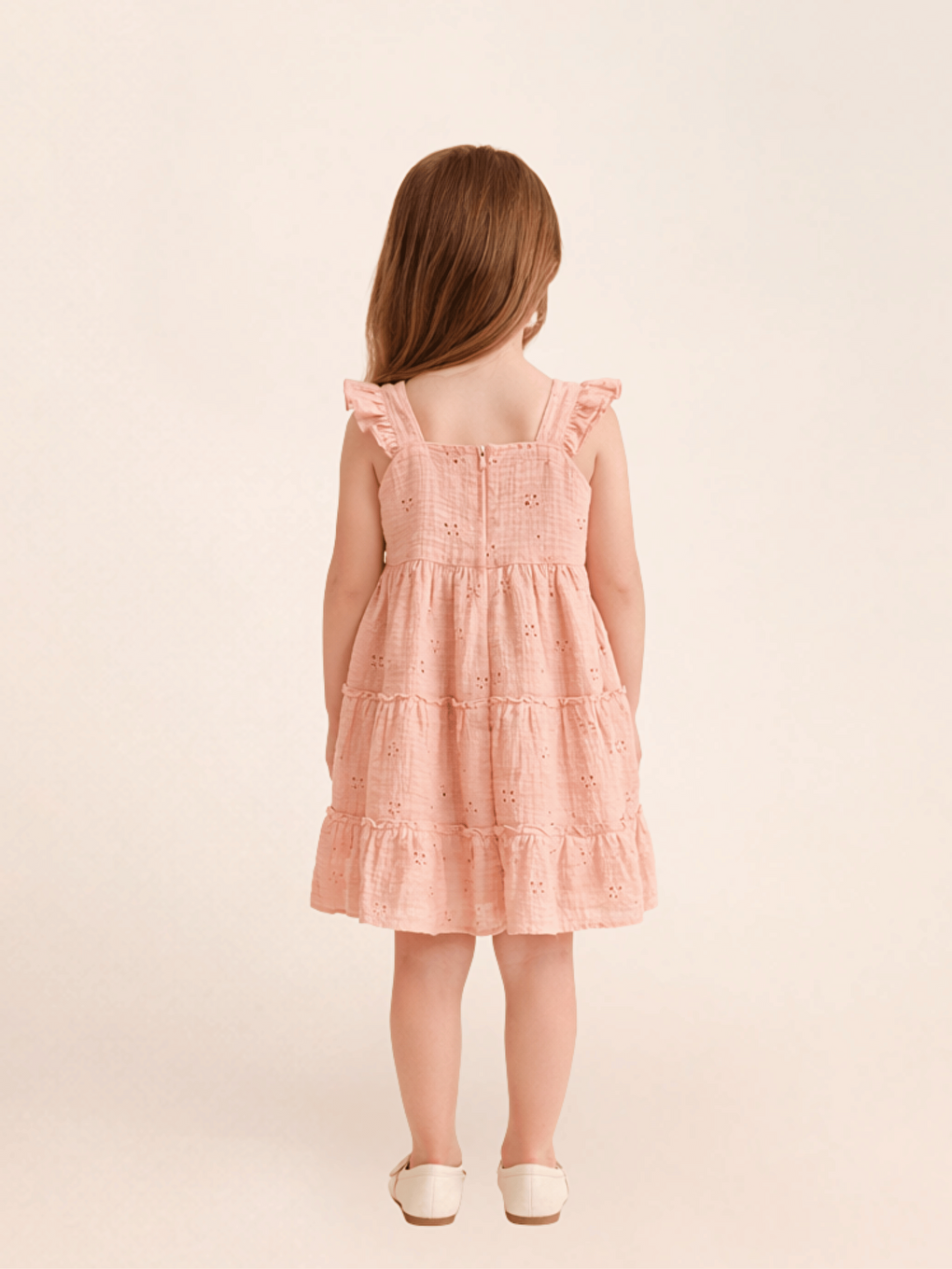 Pembe Kare Yaka Kısa Kollu Kız Çocuk Elbise-3