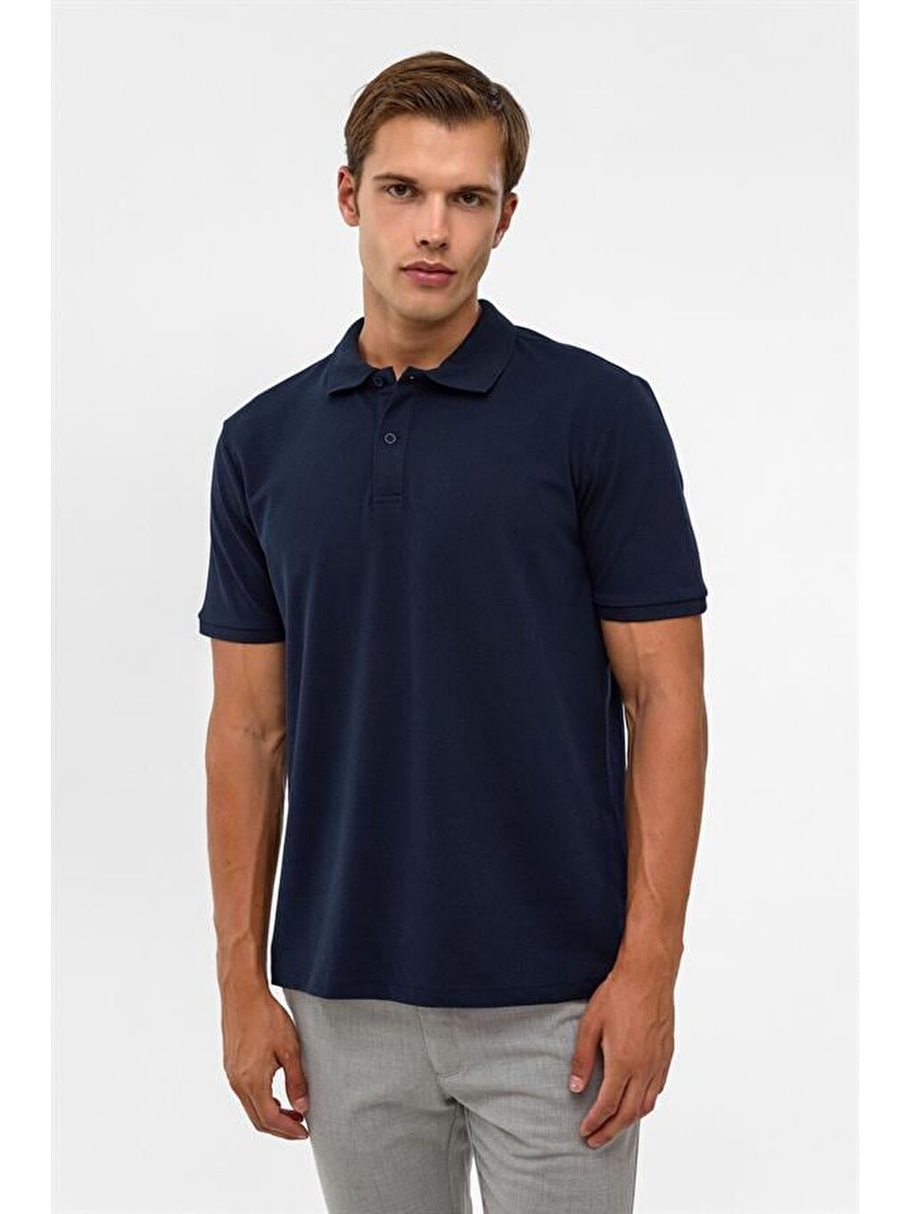 Lacivert Regular Armürlü Polo Yaka Tişört