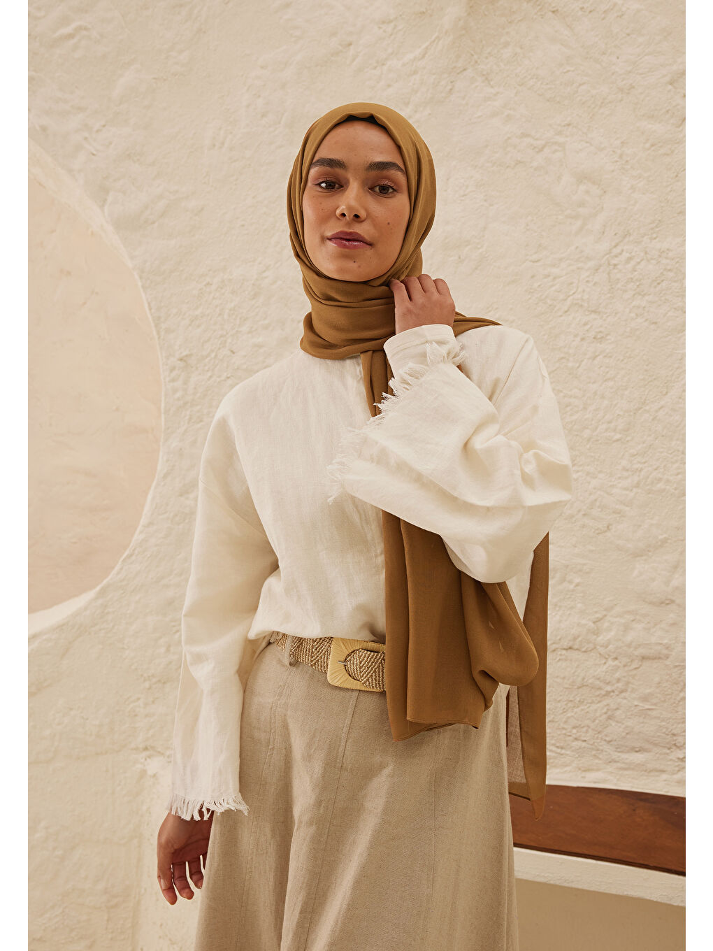 Bej Rami Viskon Şal Ceviz-1