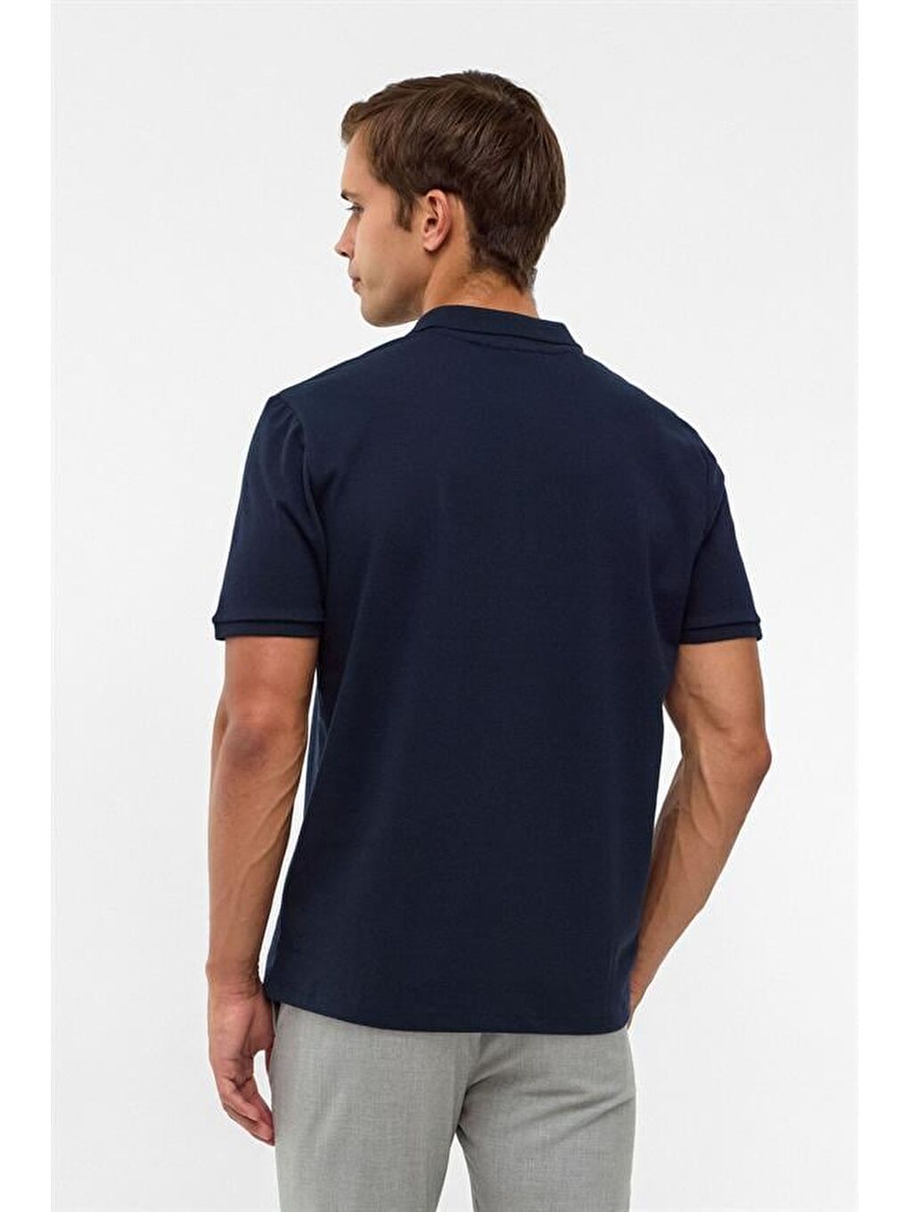 Lacivert Regular Armürlü Polo Yaka Tişört-3