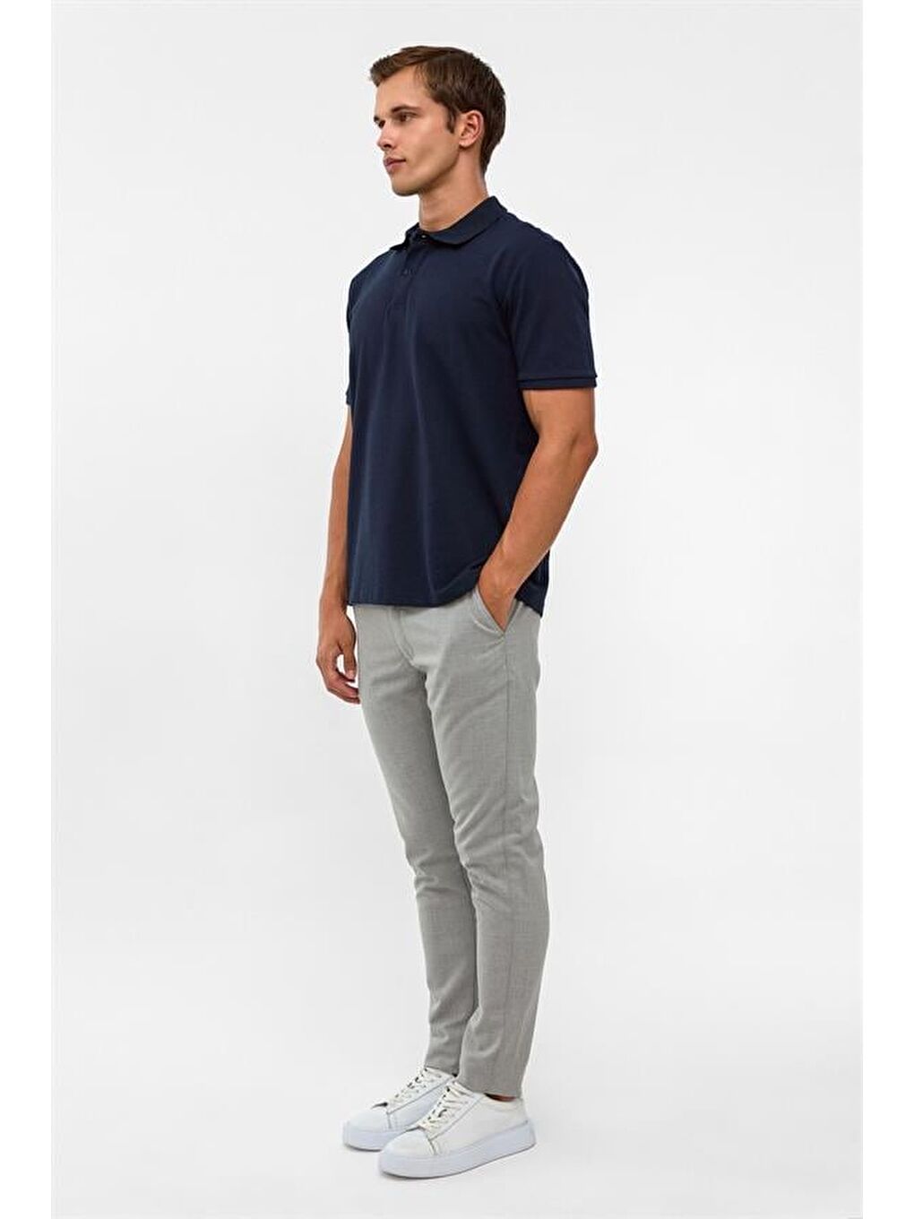 Lacivert Regular Armürlü Polo Yaka Tişört-4