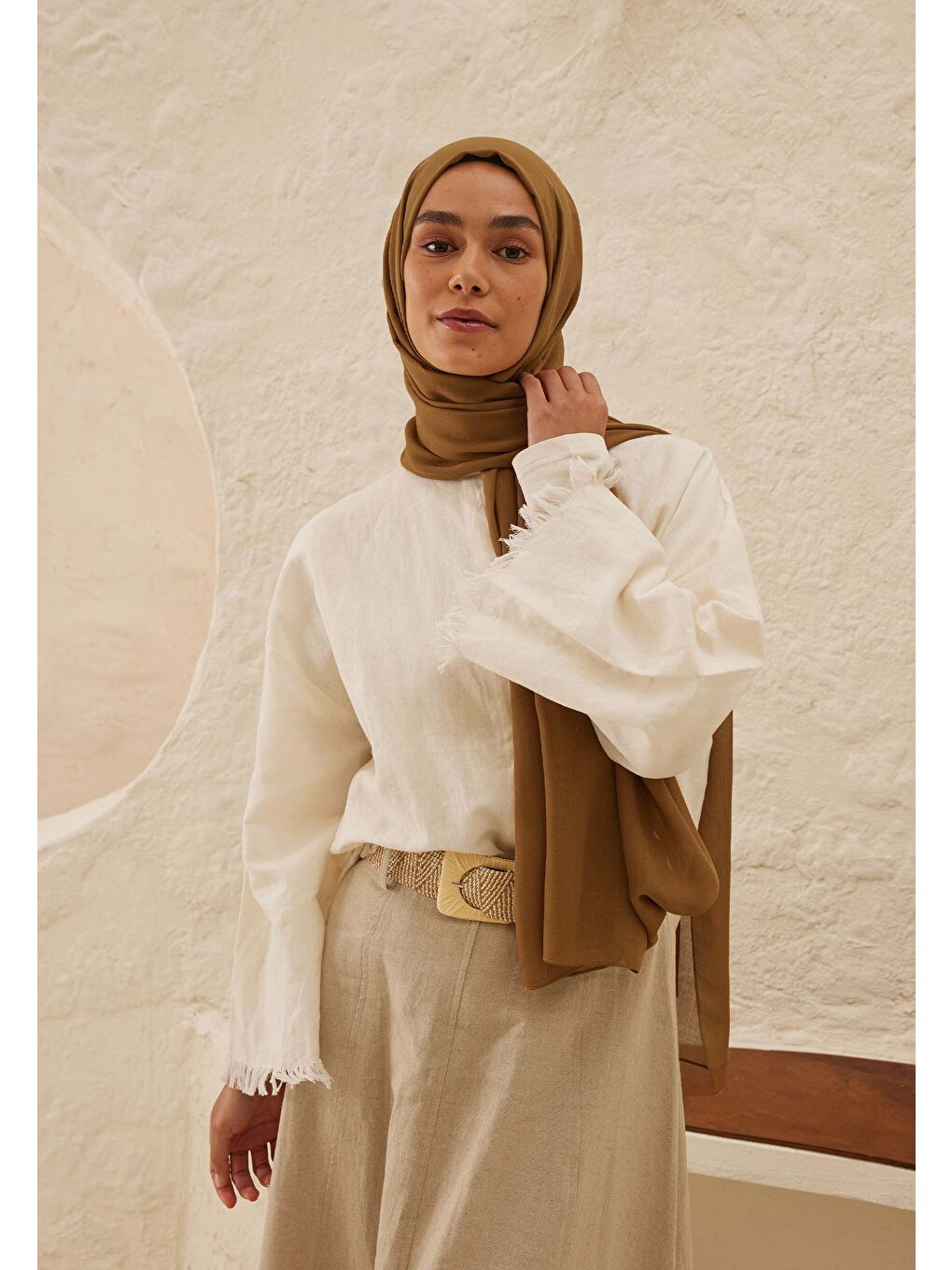 Bej Rami Viskon Şal Ceviz-4