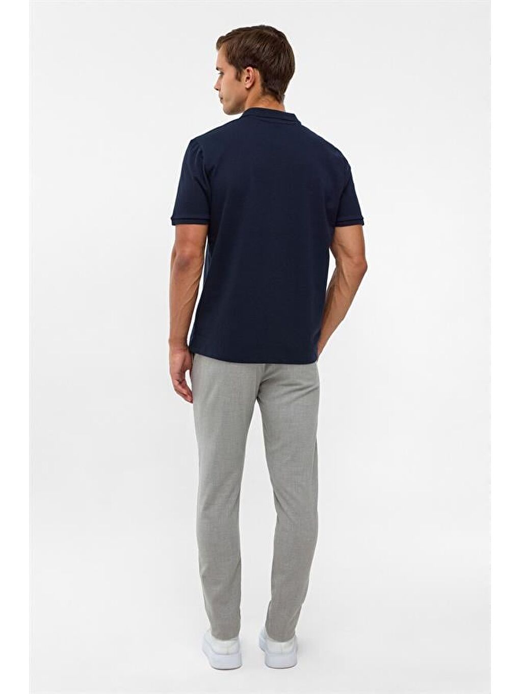 Lacivert Regular Armürlü Polo Yaka Tişört-5