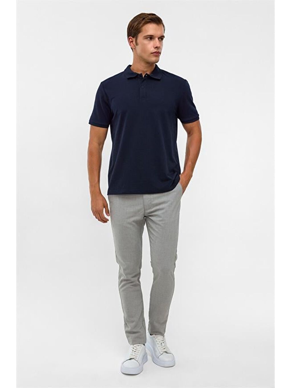 Lacivert Regular Armürlü Polo Yaka Tişört-6