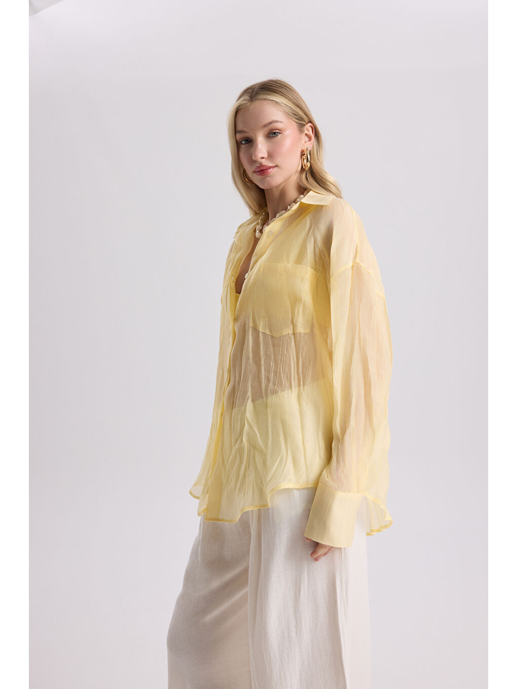 Darya Kırışık Detay Sarı Gömlek-1