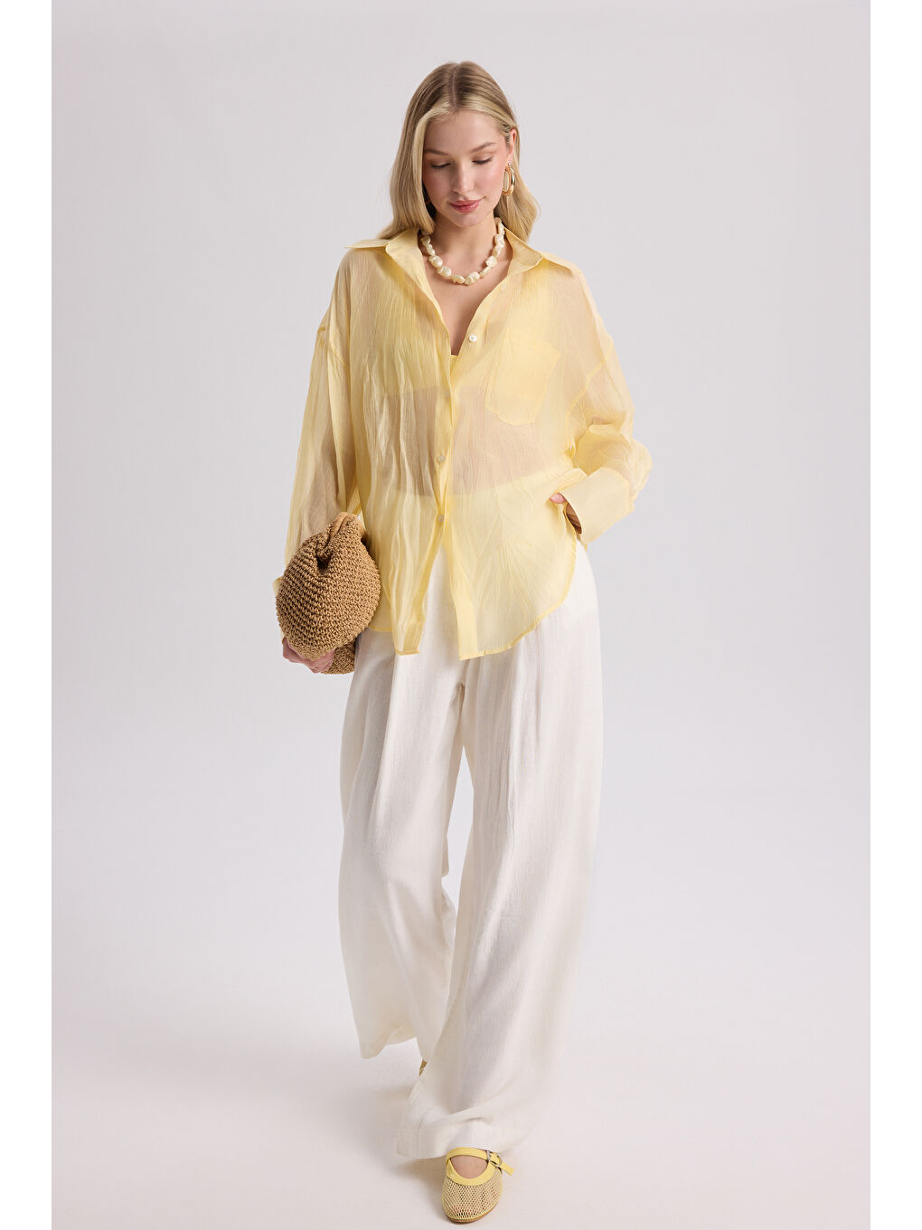 Darya Kırışık Detay Sarı Gömlek