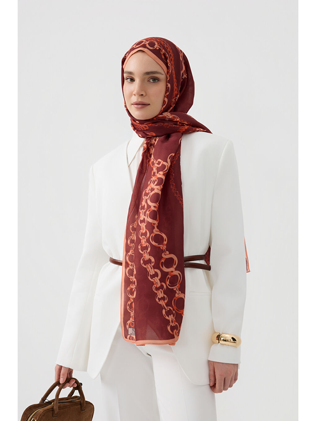 Pamuk Twill Şal Loop Line Bordo