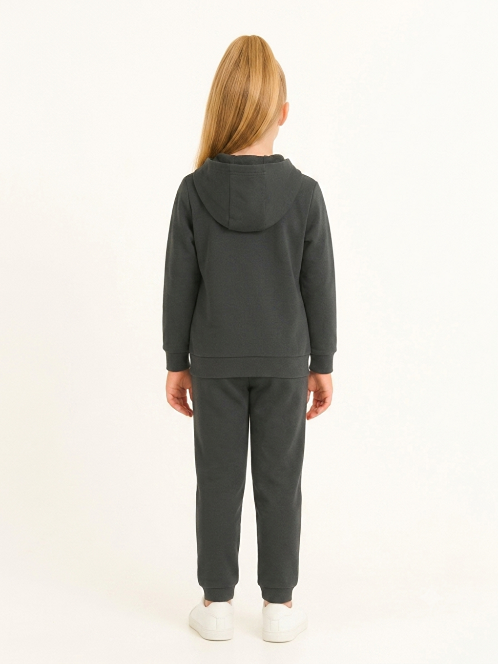Gri Kız Çocuk Basic Fermuarlı Okul Eşofman Takımı Ak26785-2