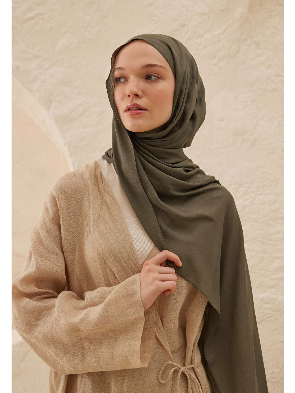 Kahverengi Rami Viskon Şal Tozlu Kahve-1
