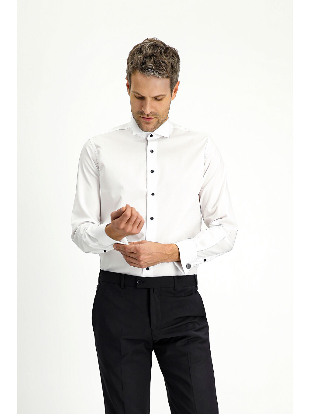 Beyaz Ata Yaka Slim Fit Dar Kesim Pamuk %100 Pamuk Gömlek