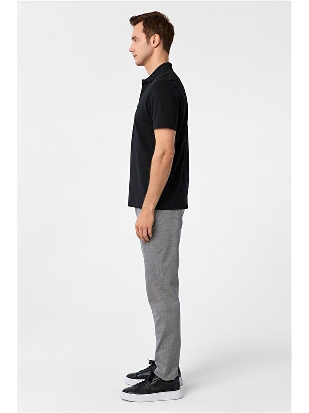 Siyah Regular Armürlü Polo Yaka Tişört-3