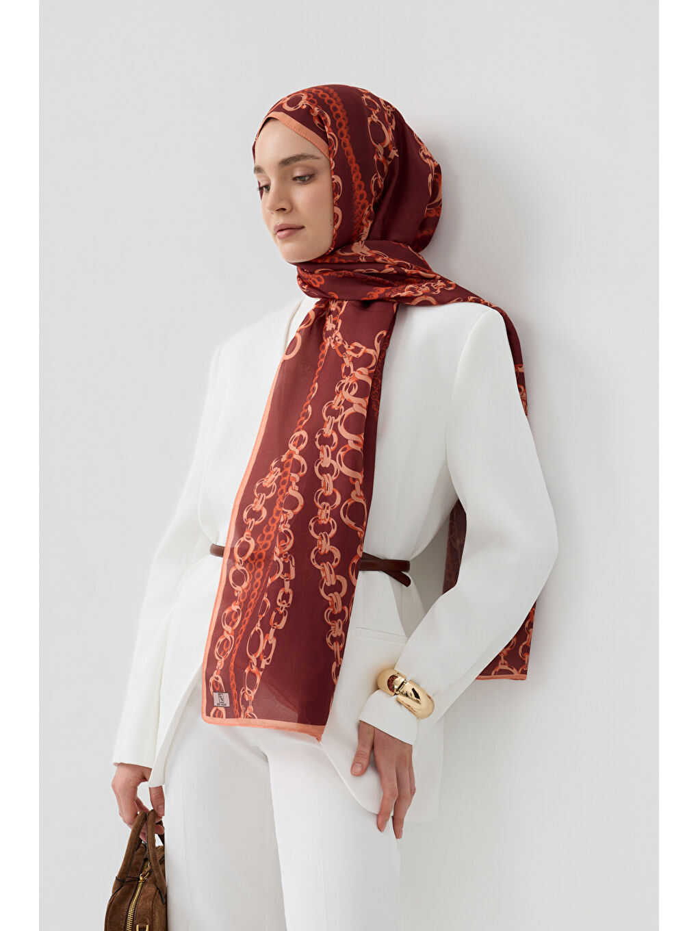 Pamuk Twill Şal Loop Line Bordo-1