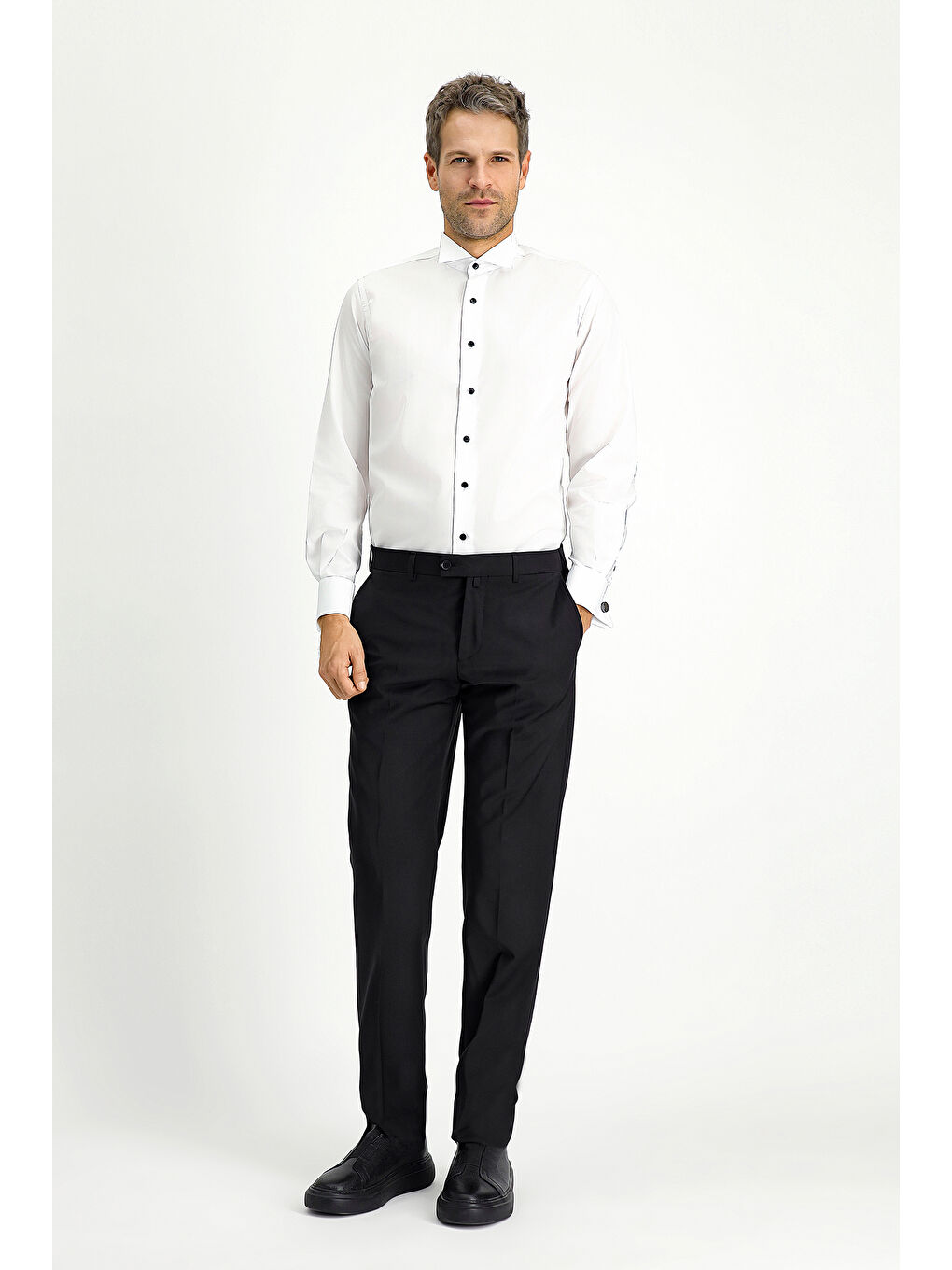 Beyaz Ata Yaka Slim Fit Dar Kesim Pamuk %100 Pamuk Gömlek-1