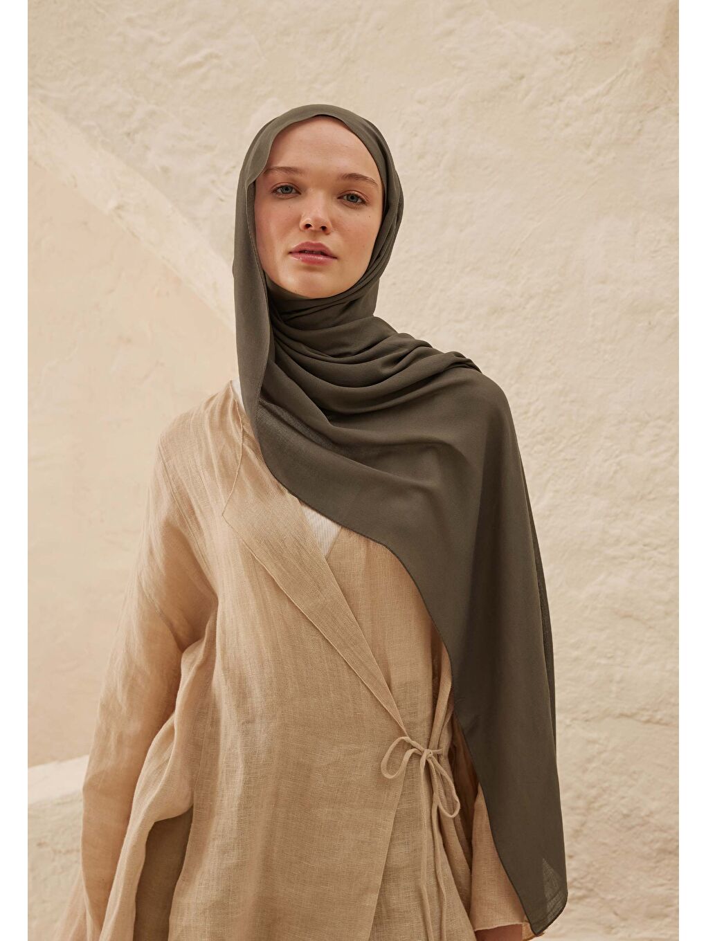 Kahverengi Rami Viskon Şal Tozlu Kahve-3