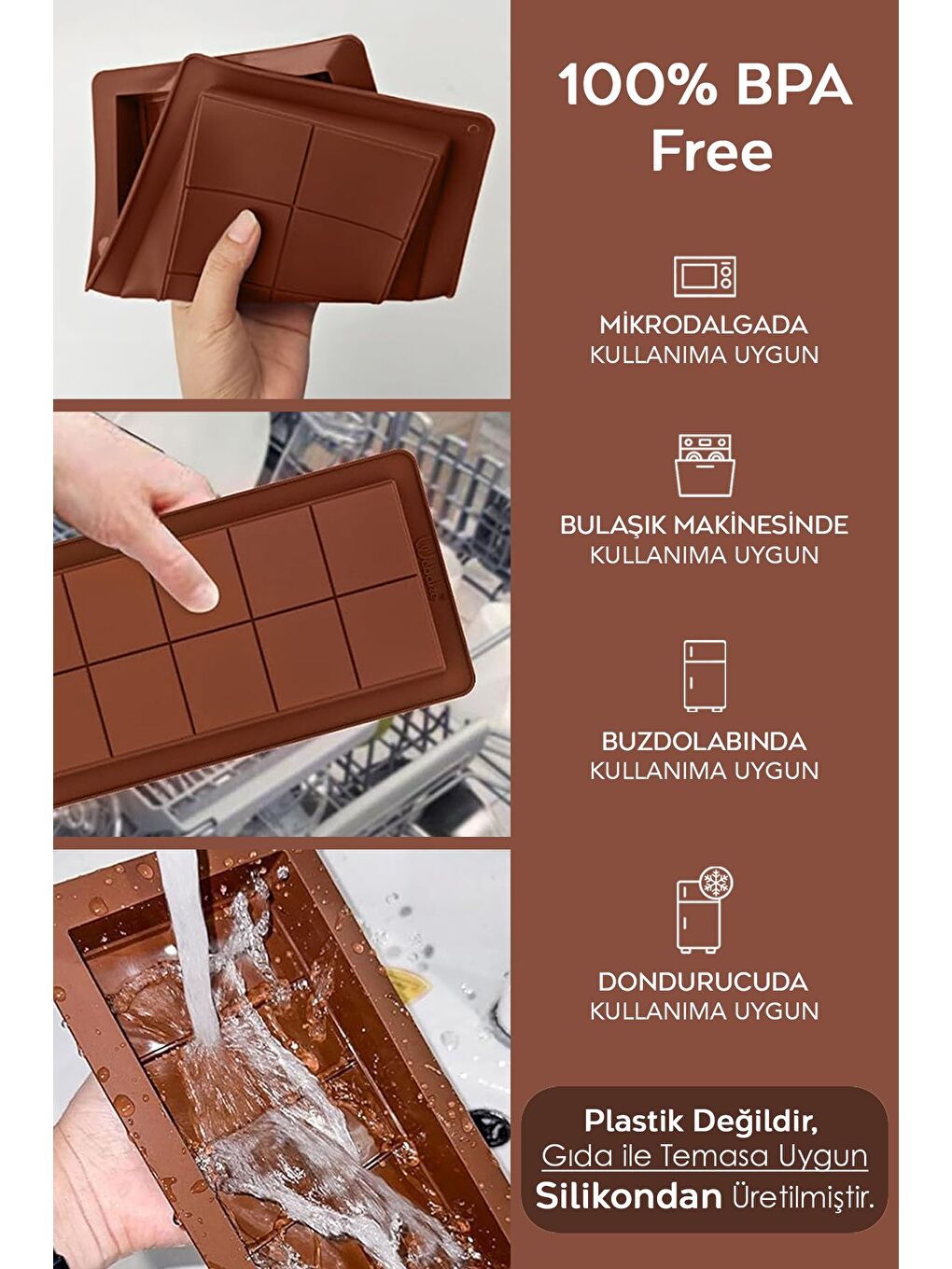 Kahverengi 1 Adet Dubai Çikolatası Kalıbı Büyük Tablet Çikolata Kalıbı Silikon Kalıp-1
