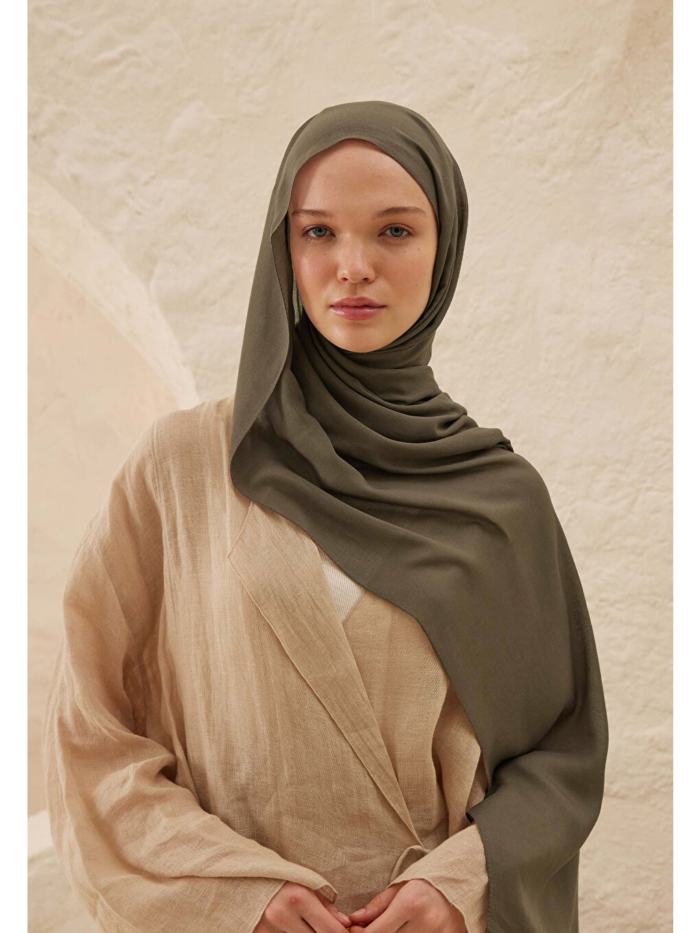 Kahverengi Rami Viskon Şal Tozlu Kahve-4