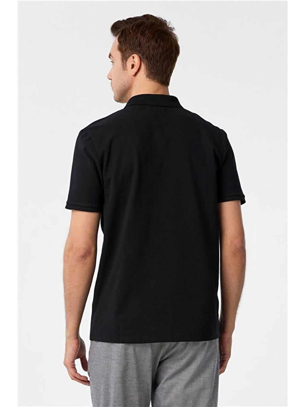 Siyah Regular Armürlü Polo Yaka Tişört-4