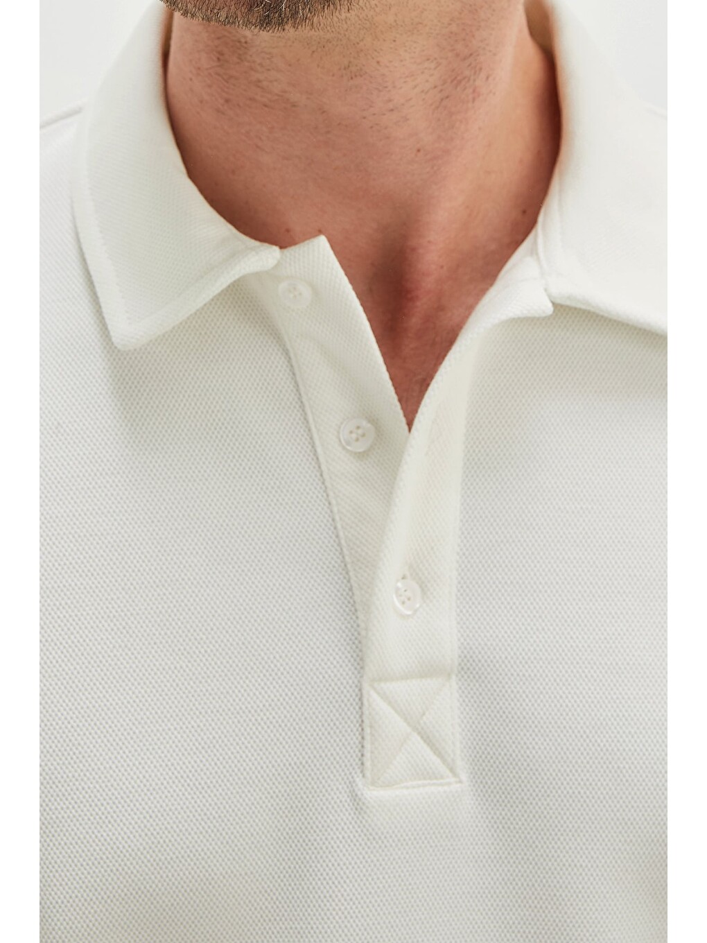 Ekru Yarım Düğmeli Polo Yaka Pike Sweatshirt-4