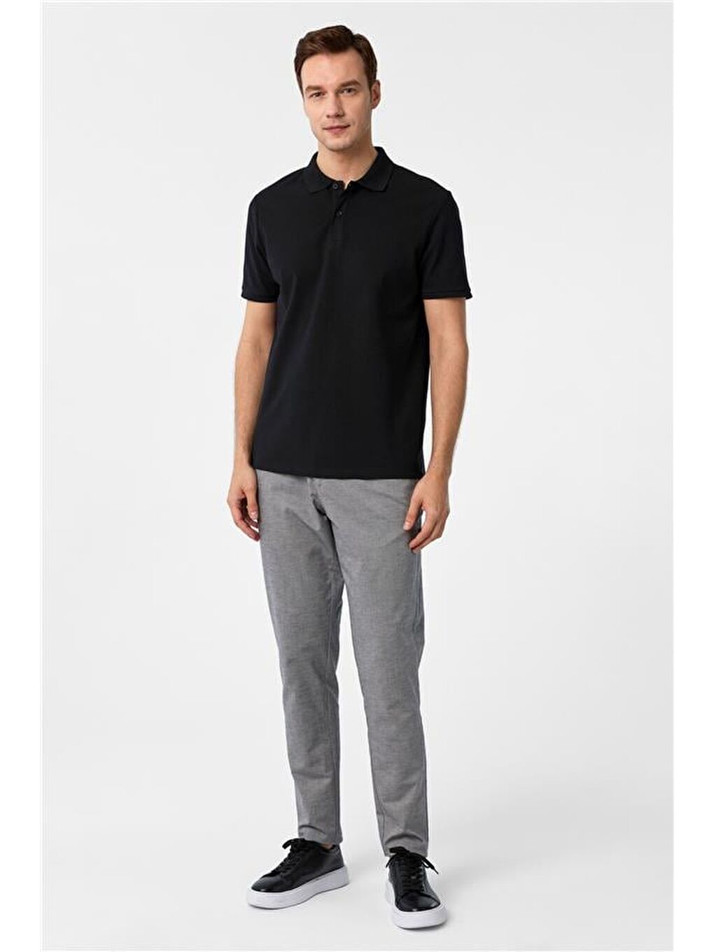 Siyah Regular Armürlü Polo Yaka Tişört-5