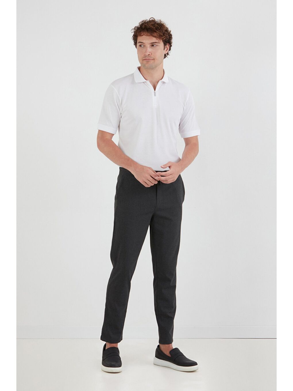 Antrasit Beli Bağlamalı Jogger Kumaş Pantolon-2