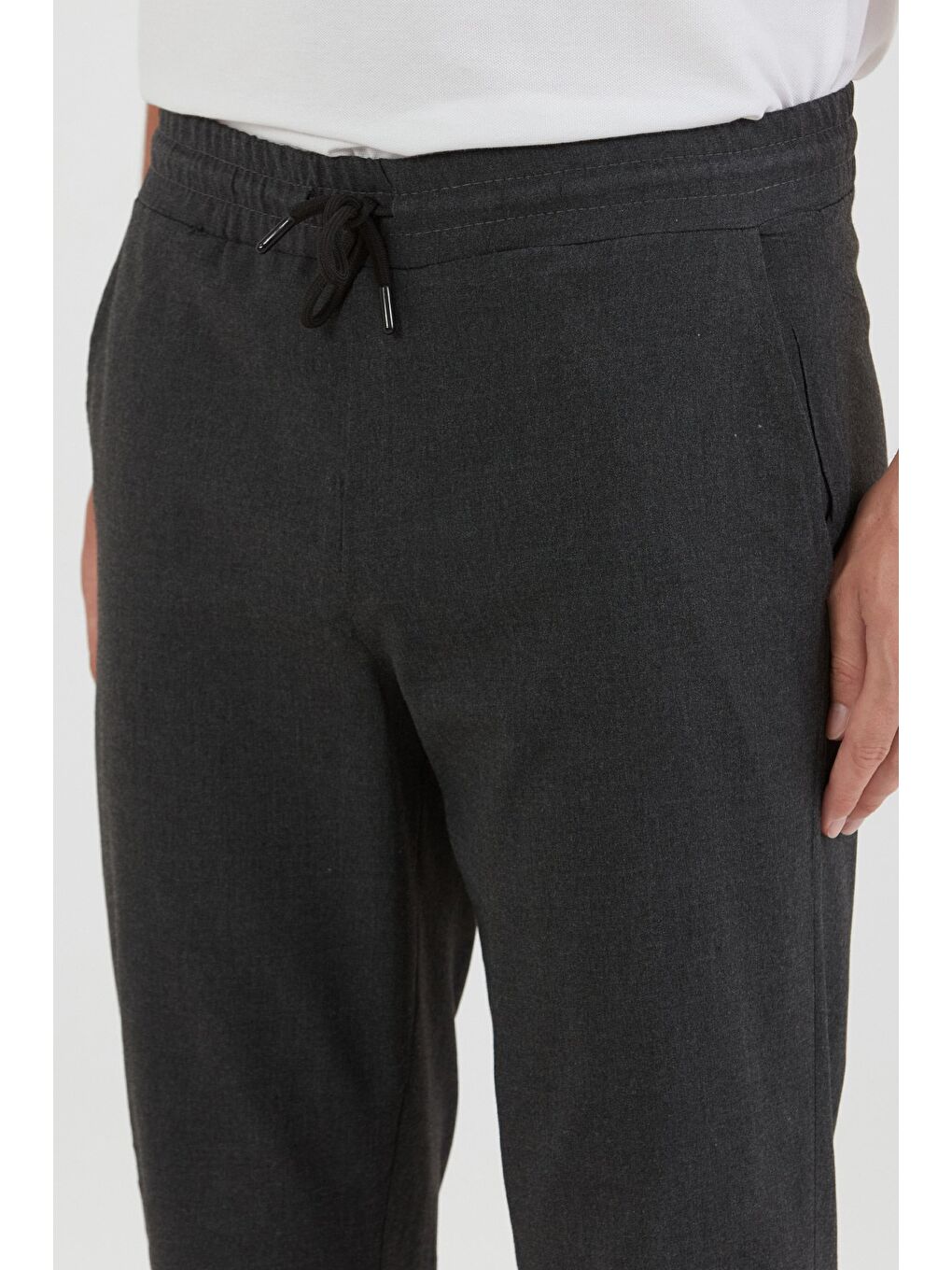 Antrasit Beli Bağlamalı Jogger Kumaş Pantolon-4