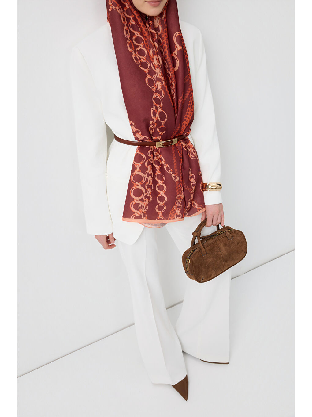 Pamuk Twill Şal Loop Line Bordo-2