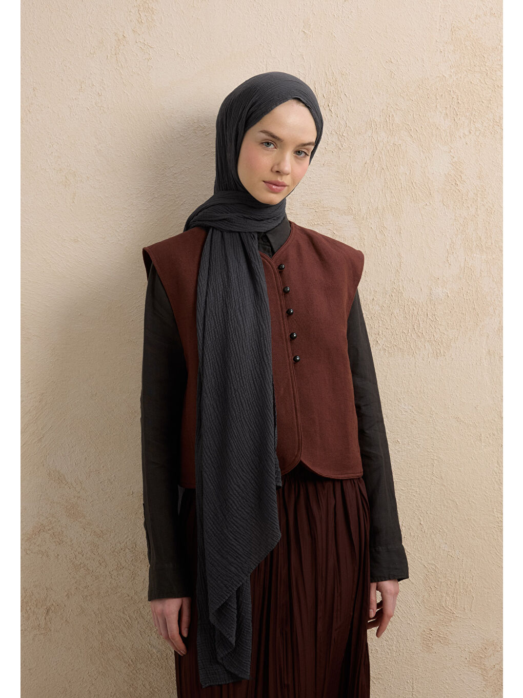 Gri Modal Krinkıl Şal Füme-1