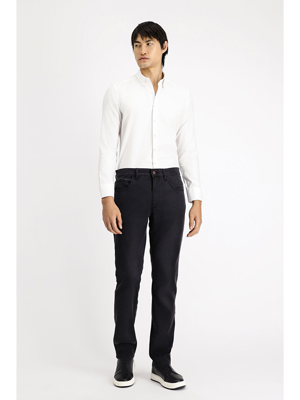 Beyaz Uzun Kol Slim Fit Dar Kesim Desenli Pamuk Gömlek