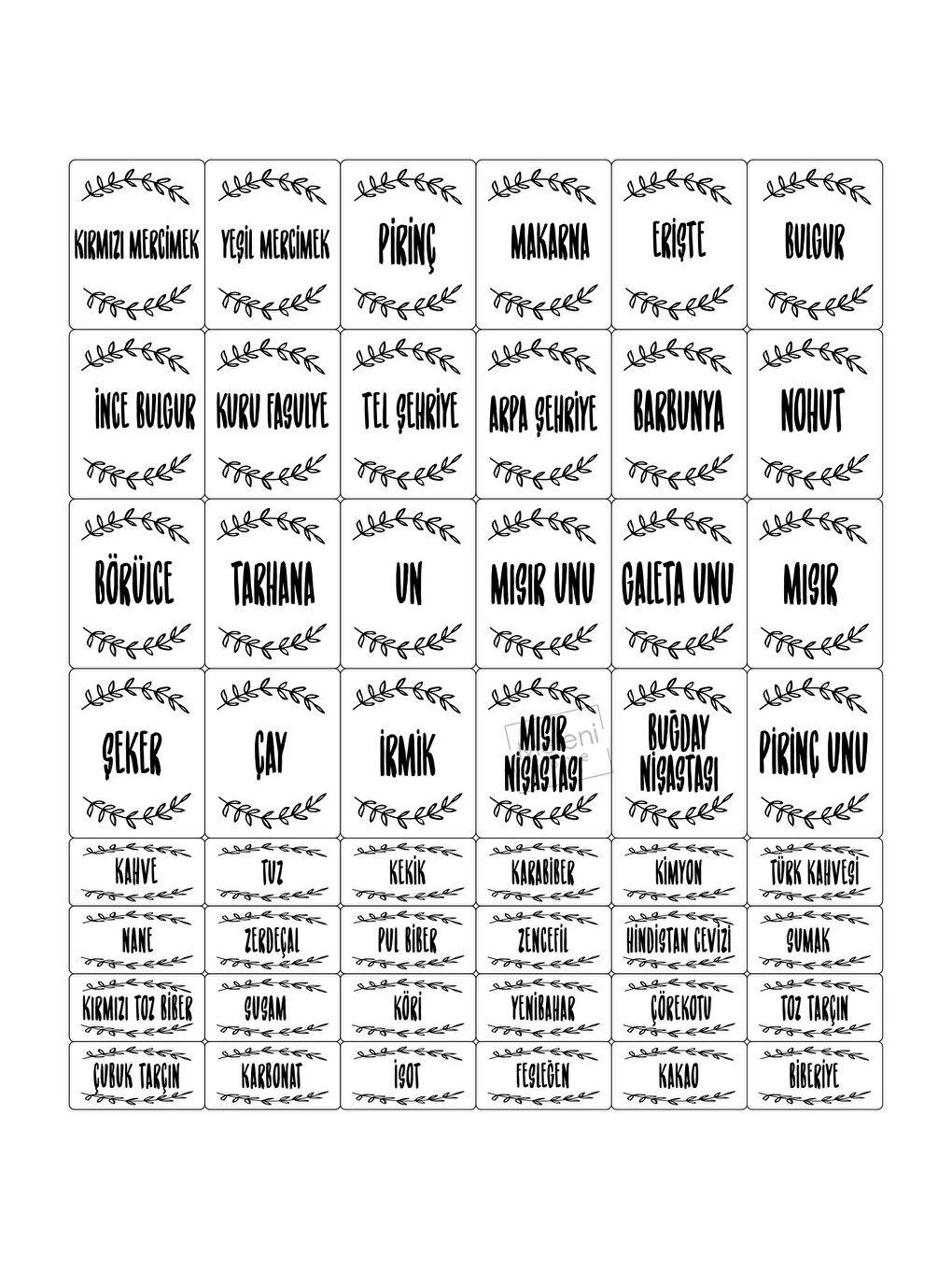 Beyaz 48 Adet Baharat Kavanoz Etiketi Bakliyat Baharat Sticker Etiket-1