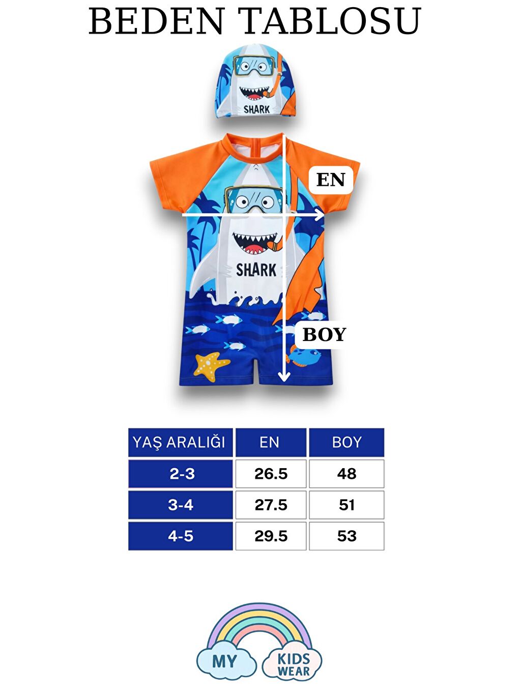 Turuncu Erkek Çocuk Deniz Temalı Şortlu Mayo – Boneli 2’li Set 12606-1
