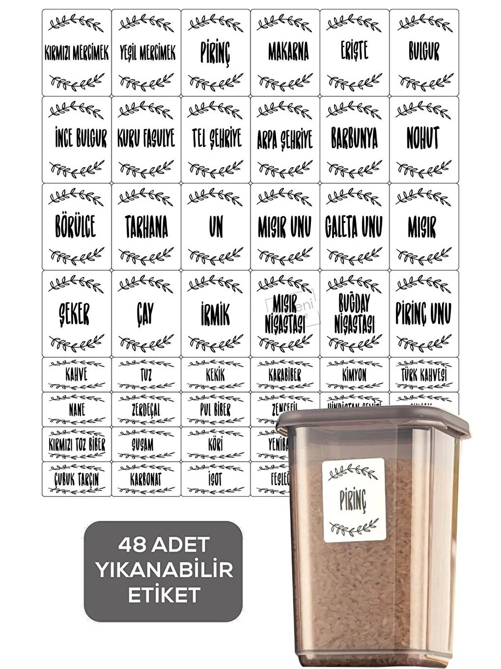 Beyaz 48 Adet Baharat Kavanoz Etiketi Bakliyat Baharat Sticker Etiket-2