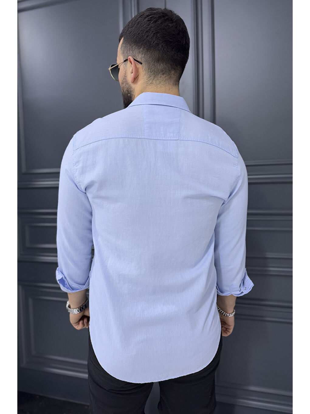 Mavi Erkek Tek Cepli Ön Çıtçıtlı Uzun Kol Gömlek-2