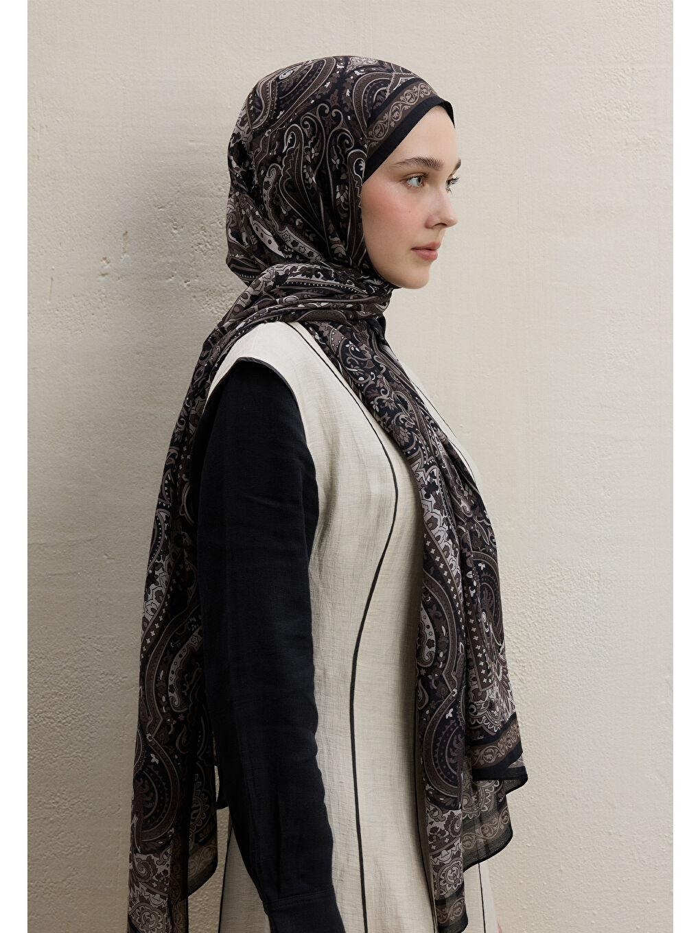 Zaıra Desen Şal Siyah-3