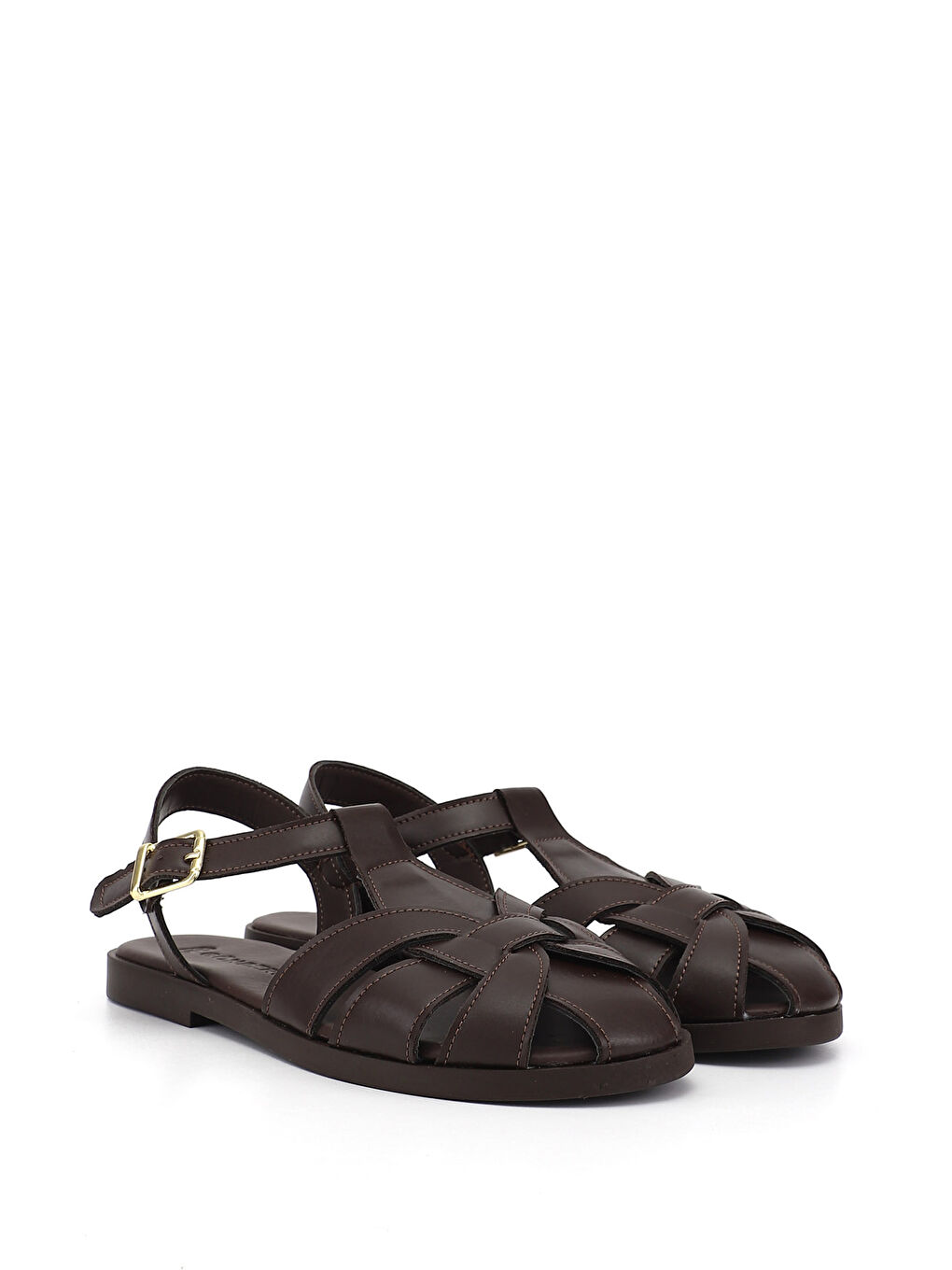 Kahverengi Kadın KAHVERENGİ Cırt Bantlı Burnu Kapalı Sandalet-1